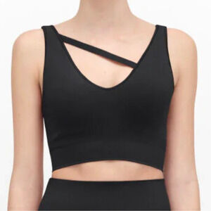 Cuyana NEW Stretch Cropped Cut Out Sports Bra Top Black  Size Small Medium NWOT